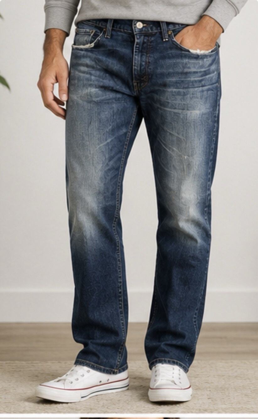 Levi’s 514 Mens 36x32 Blue Straight Leg Jeans Distressed Medium Wash Denim